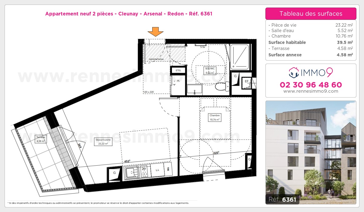 Plan et surfaces, Programme neuf Rennes : Cleunay - Arsenal - Redon Référence n° 6361