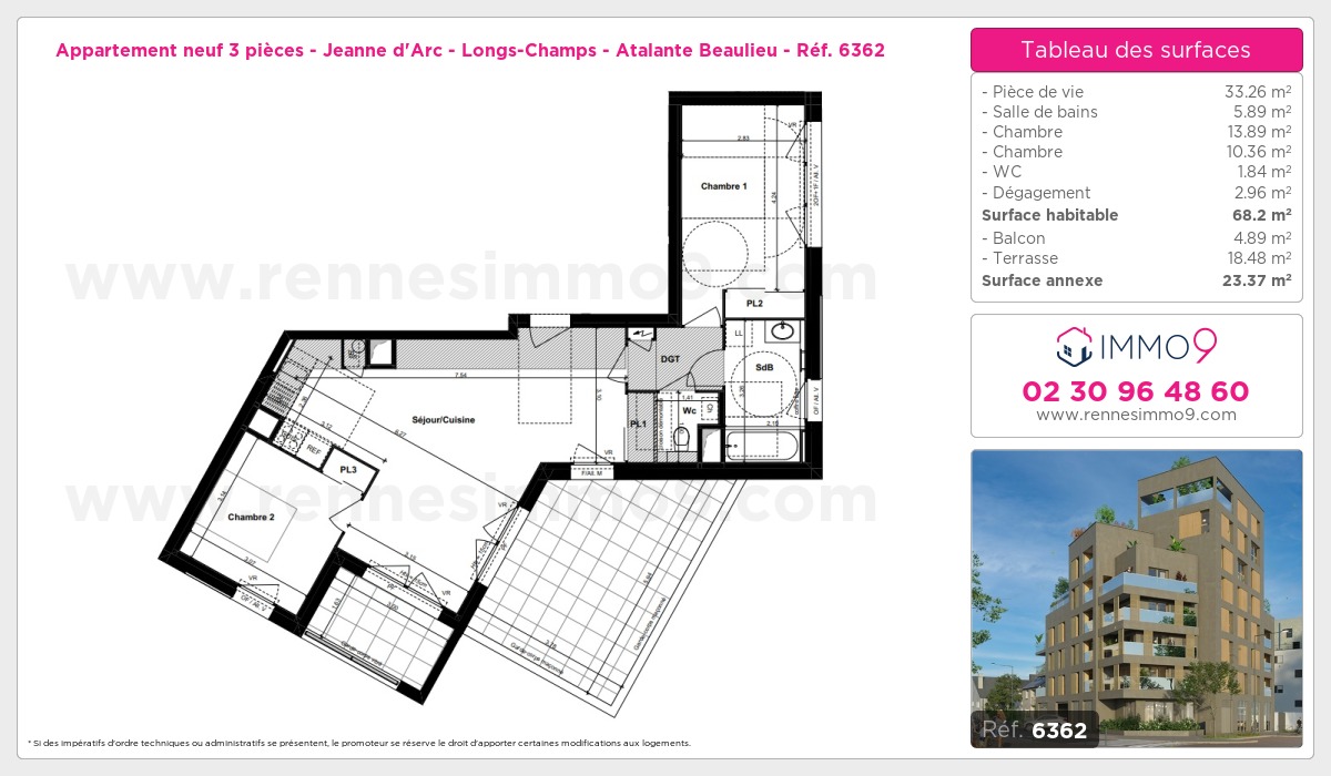 Plan et surfaces, Programme neuf Rennes : Jeanne d'Arc - Longs-Champs - Atalante Beaulieu Référence n° 6362