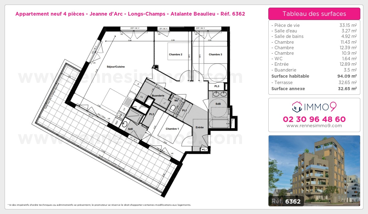 Plan et surfaces, Programme neuf Rennes : Jeanne d'Arc - Longs-Champs - Atalante Beaulieu Référence n° 6362