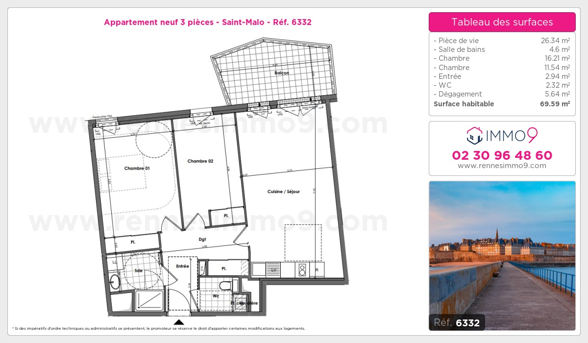 Plan et surfaces, Programme neuf Saint-Malo Référence n° 6332