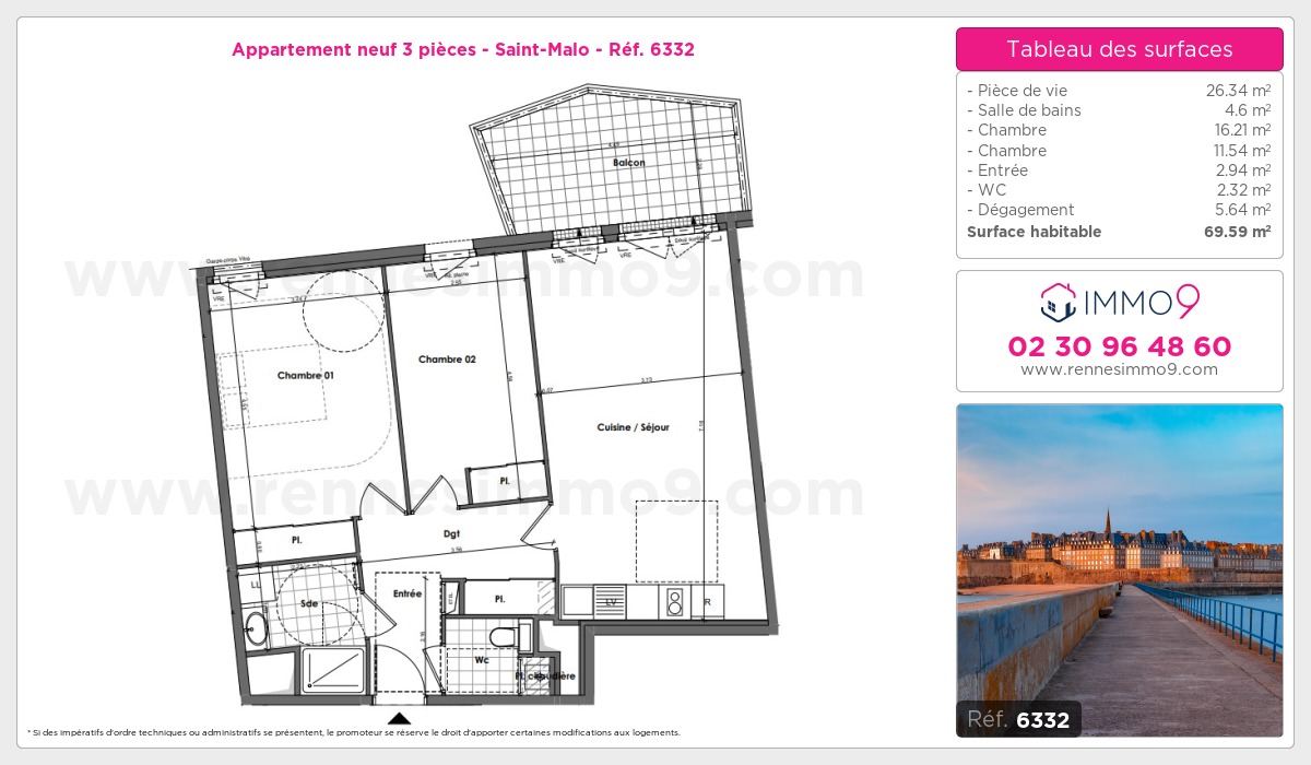 Plan et surfaces, Programme neuf Saint-Malo Référence n° 6332