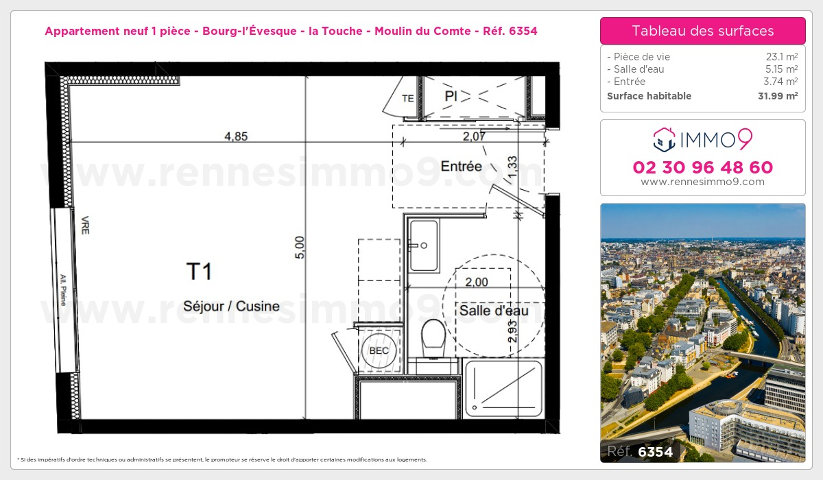 Plan et surfaces, Programme neuf Rennes : Bourg-l'Évesque - la Touche - Moulin du Comte Référence n° 6354