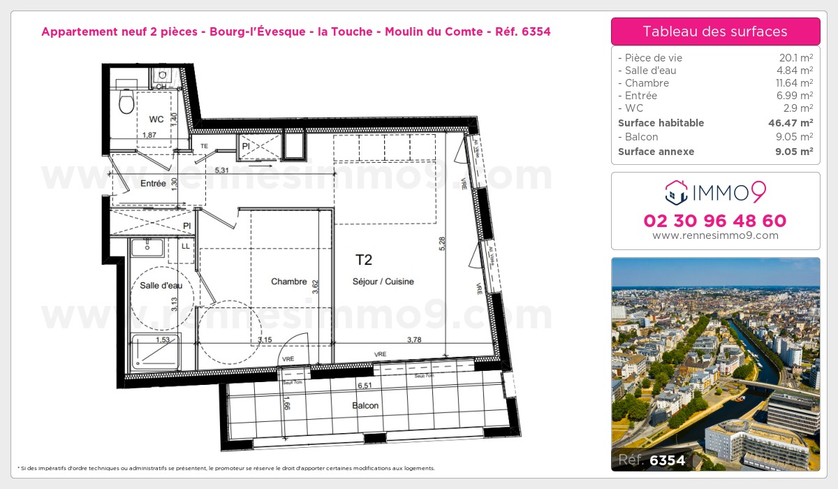 Plan et surfaces, Programme neuf Rennes : Bourg-l'Évesque - la Touche - Moulin du Comte Référence n° 6354