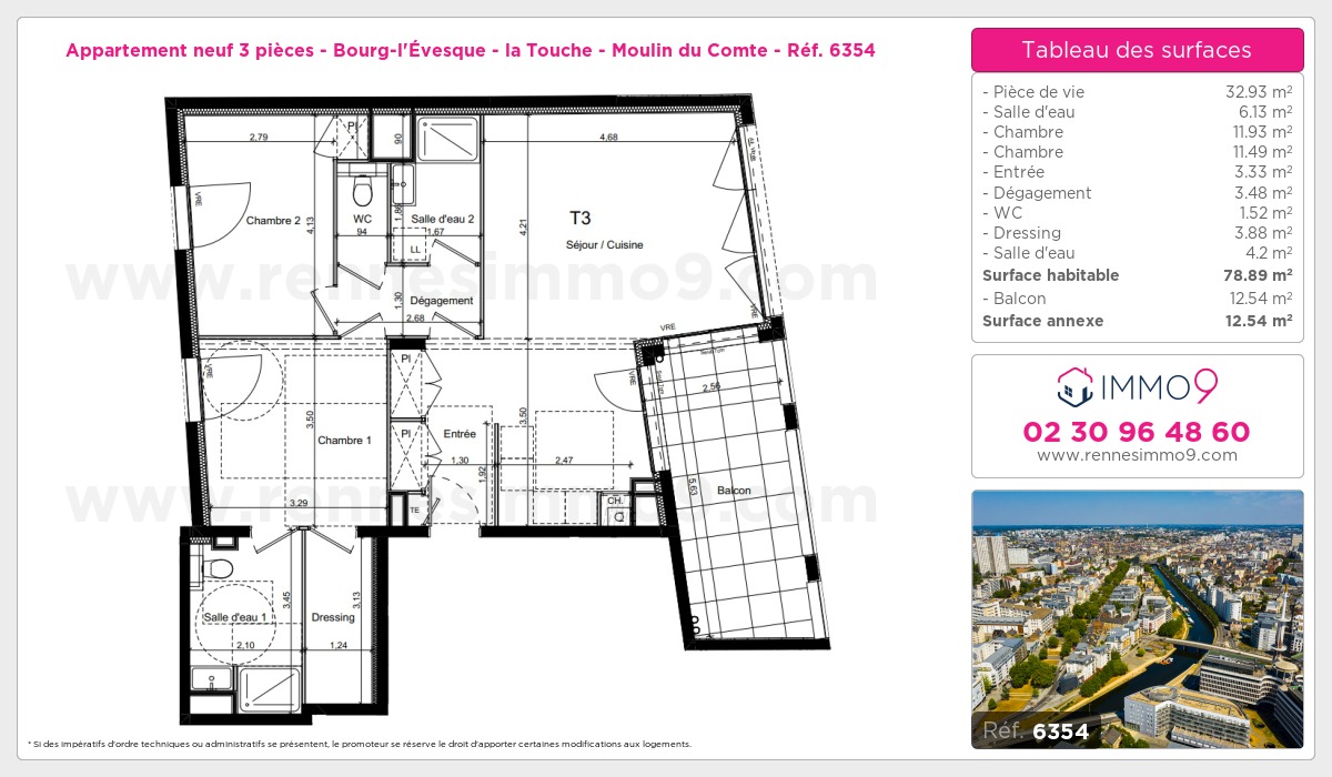 Plan et surfaces, Programme neuf Rennes : Bourg-l'Évesque - la Touche - Moulin du Comte Référence n° 6354