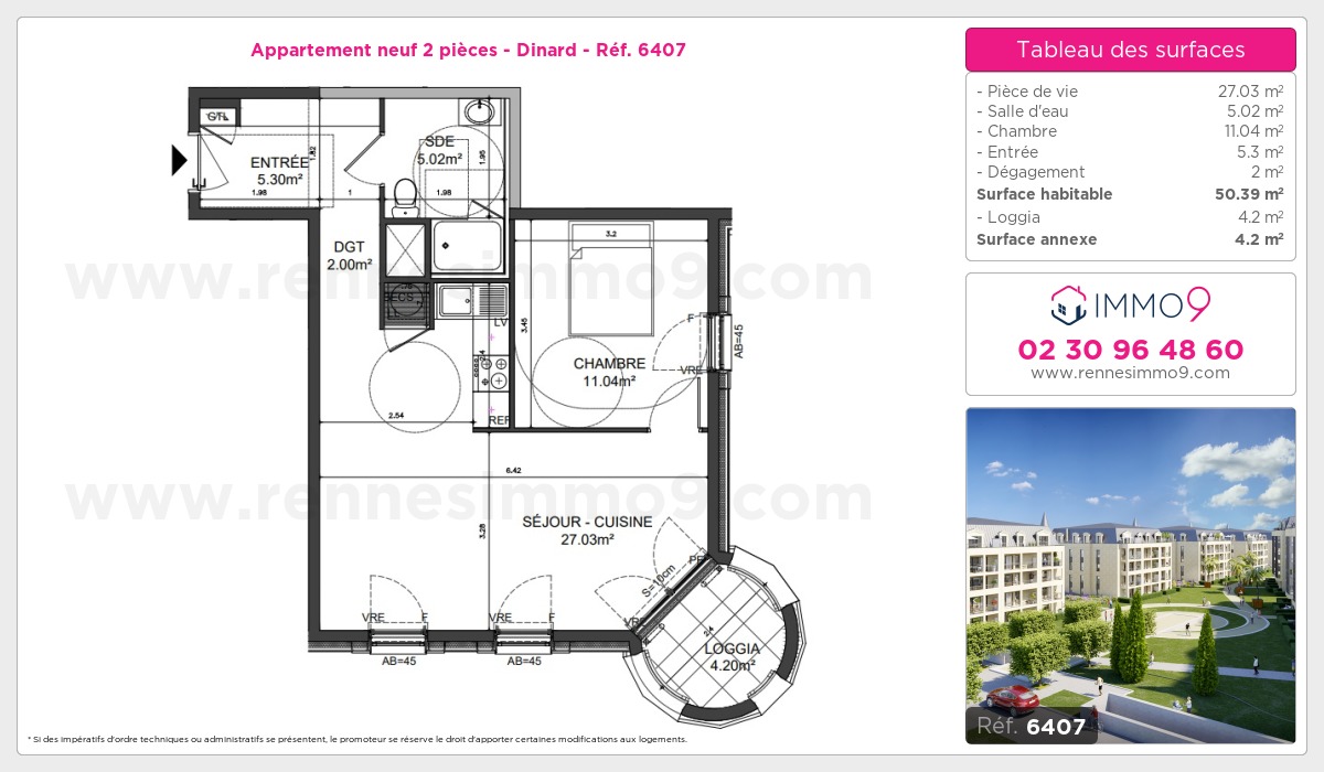 Plan et surfaces, Programme neuf Dinard Référence n° 6407