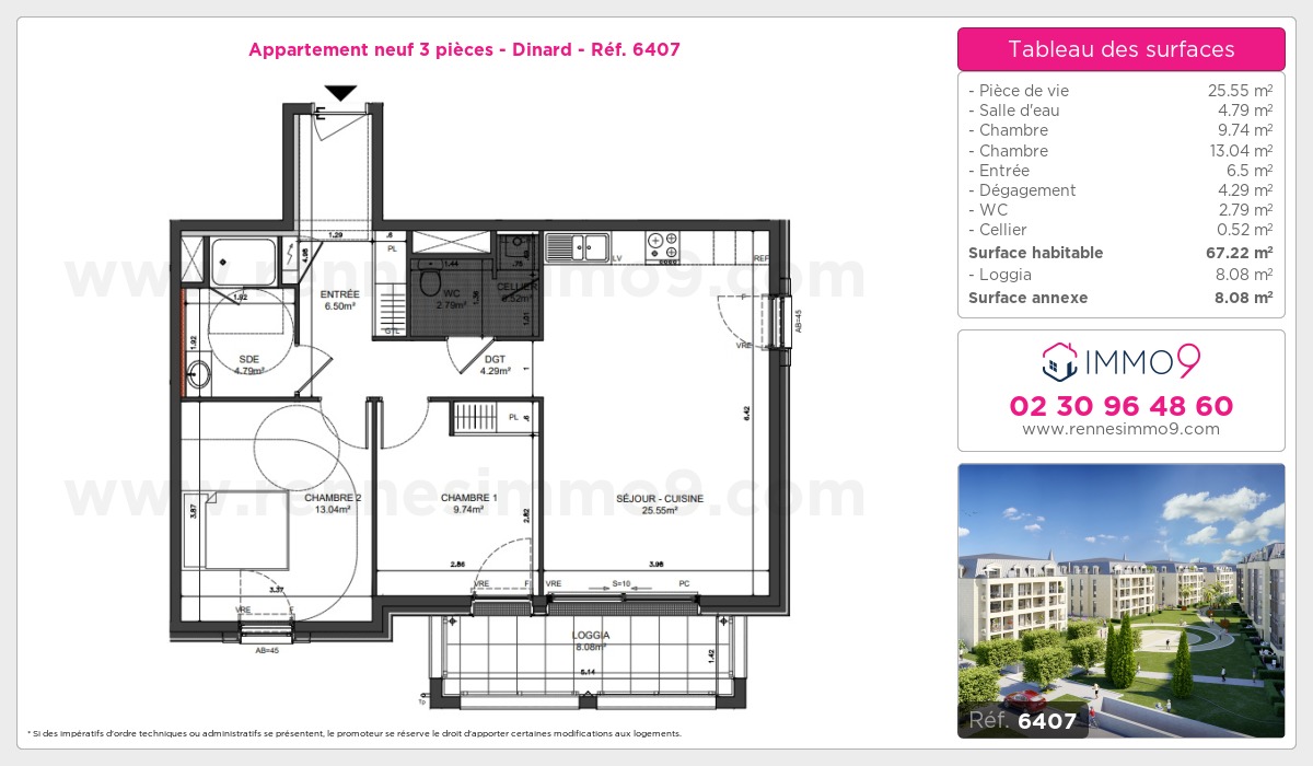 Plan et surfaces, Programme neuf Dinard Référence n° 6407