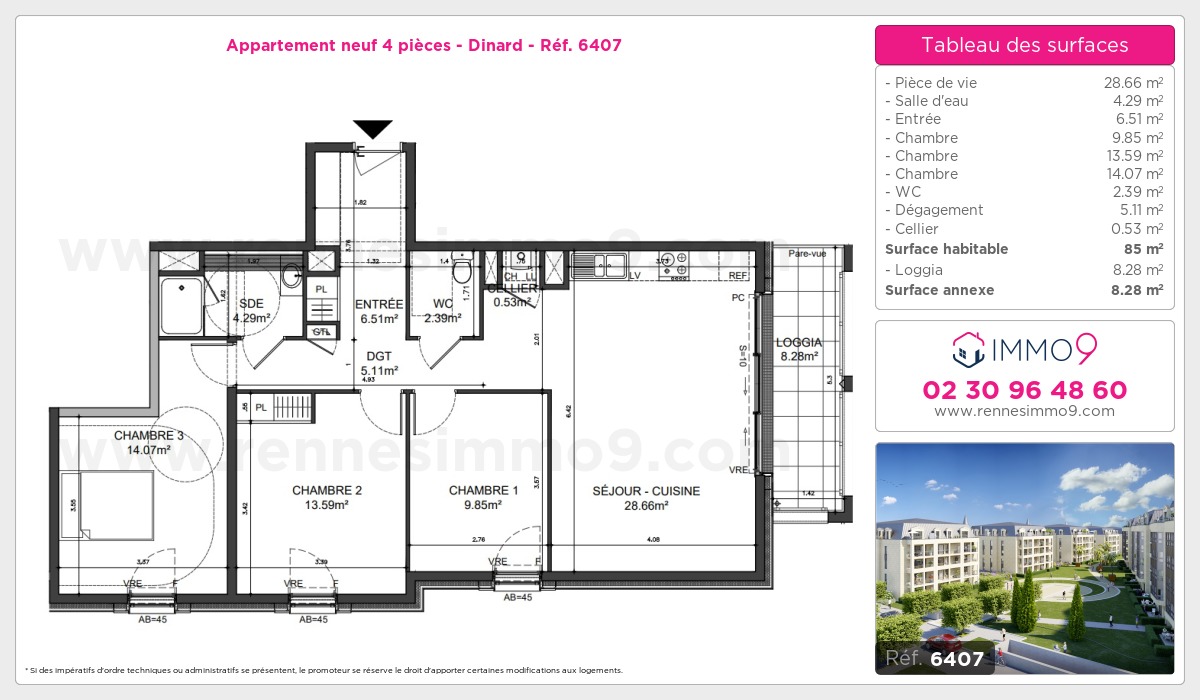 Plan et surfaces, Programme neuf Dinard Référence n° 6407