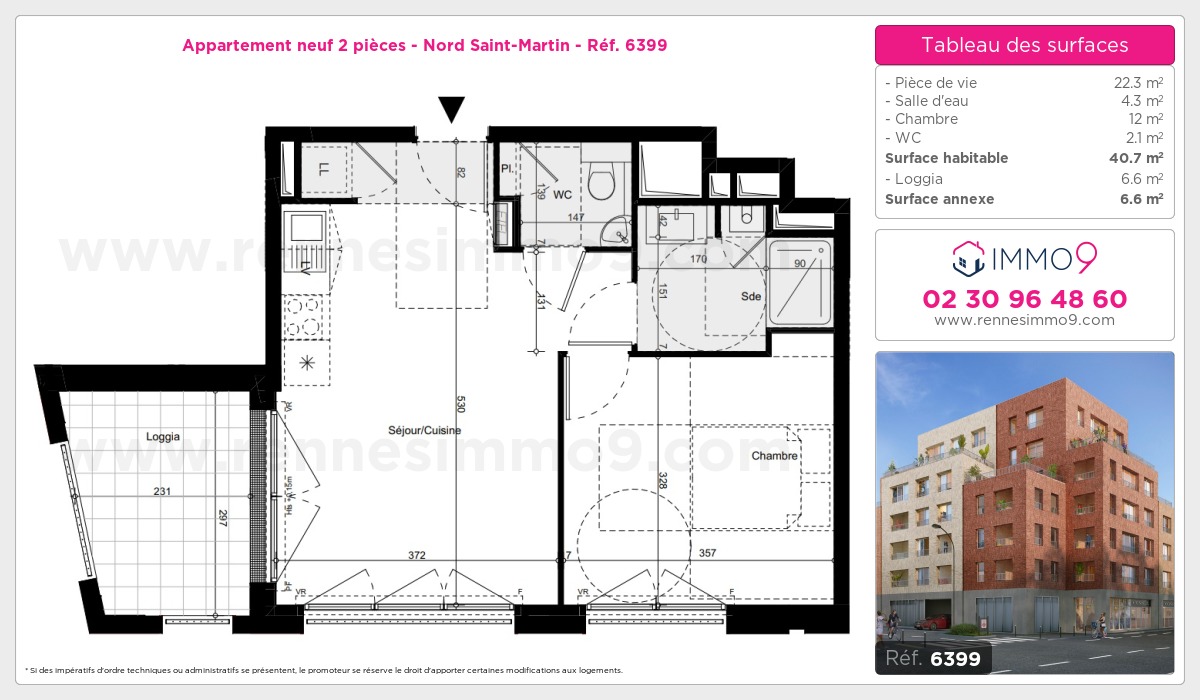 Plan et surfaces, Programme neuf Rennes : Nord Saint-Martin Référence n° 6399