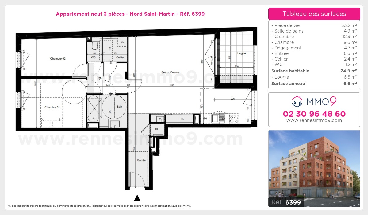 Plan et surfaces, Programme neuf Rennes : Nord Saint-Martin Référence n° 6399