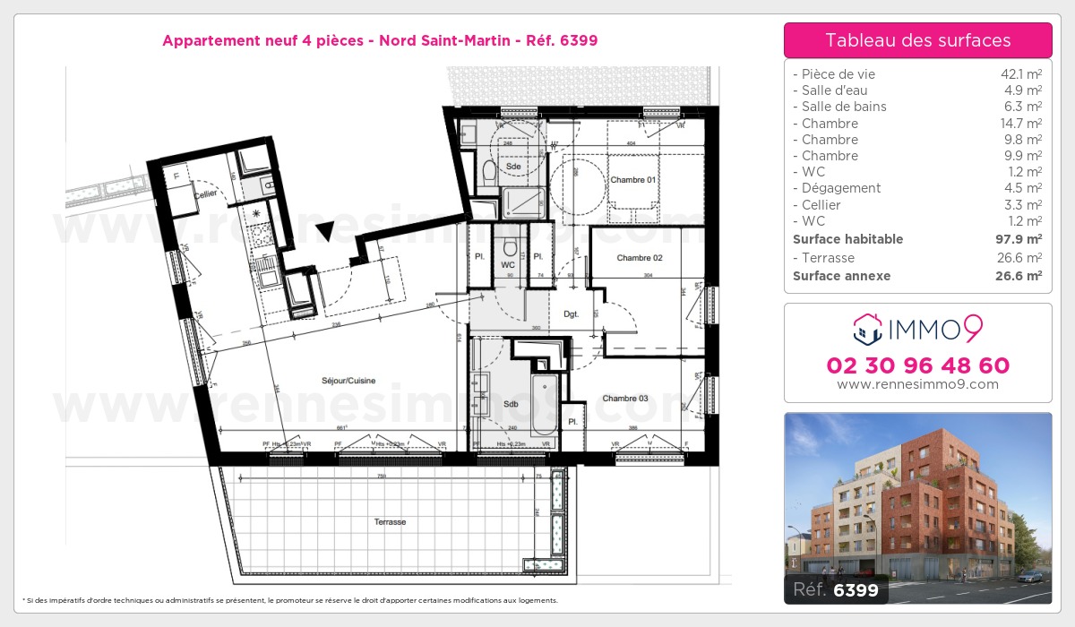 Plan et surfaces, Programme neuf Rennes : Nord Saint-Martin Référence n° 6399