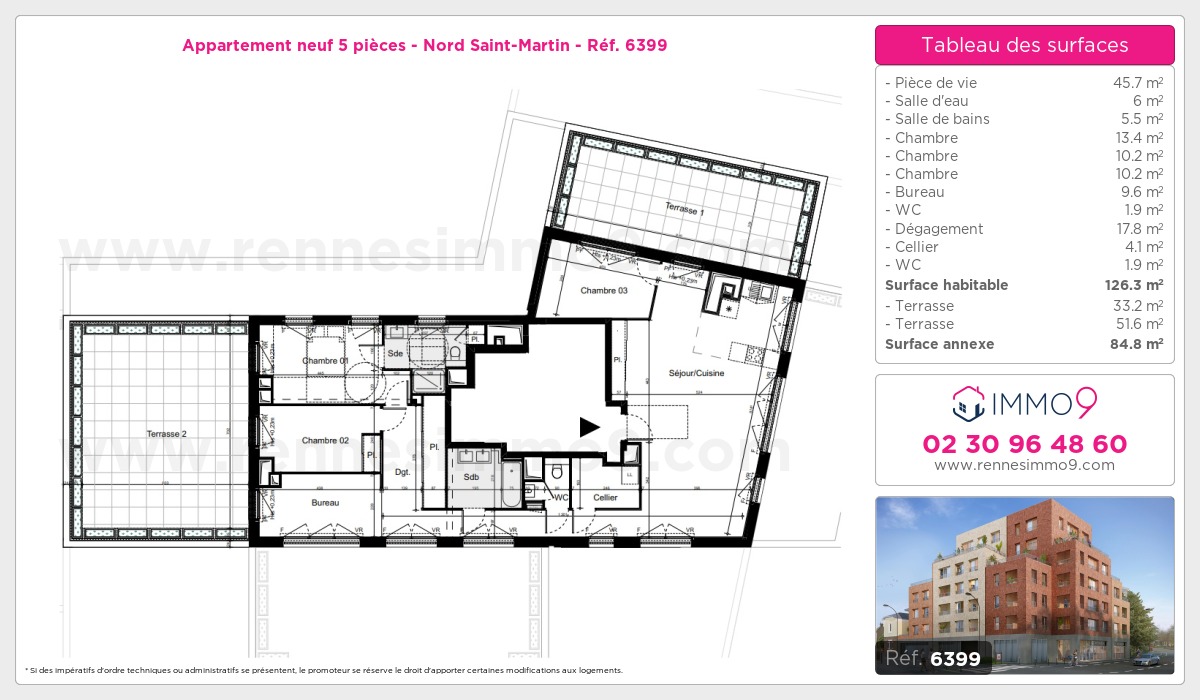 Plan et surfaces, Programme neuf Rennes : Nord Saint-Martin Référence n° 6399