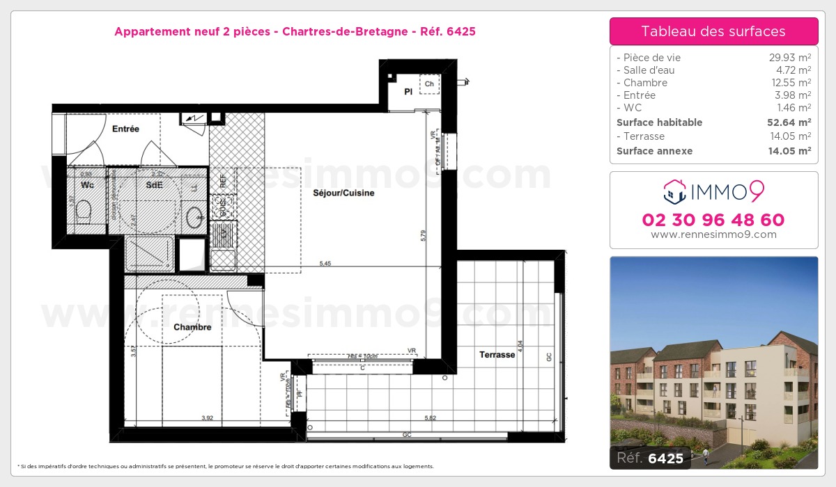 Plan et surfaces, Programme neuf Chartres-de-Bretagne Référence n° 6425