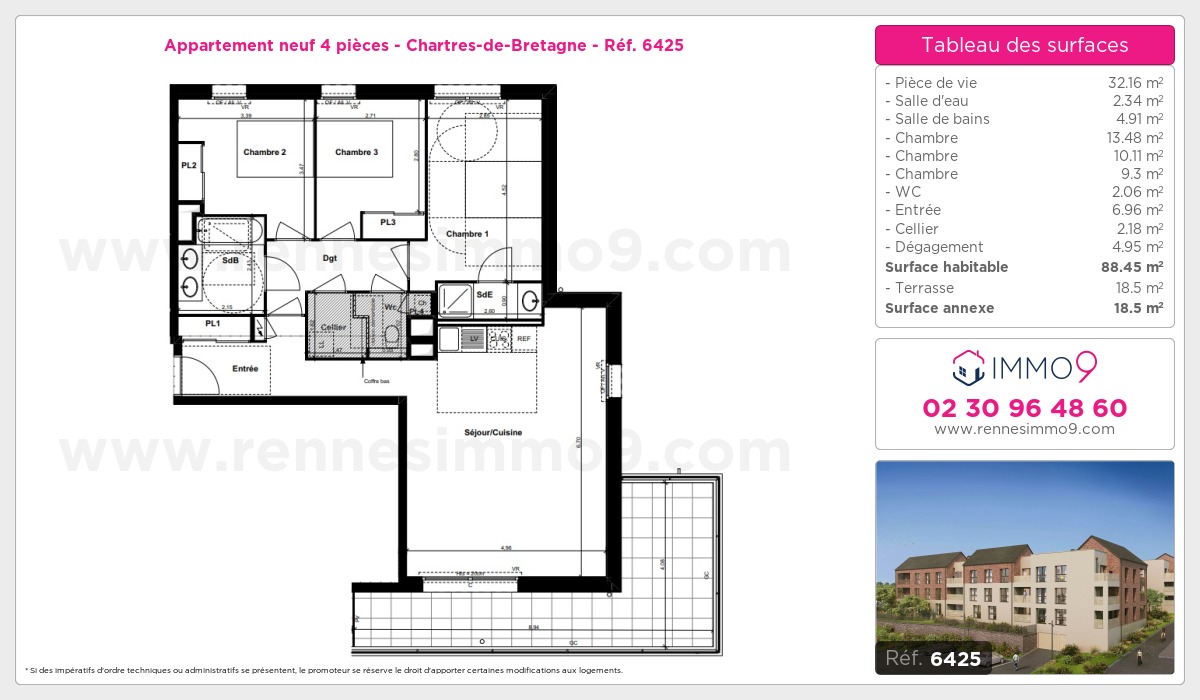 Plan et surfaces, Programme neuf Chartres-de-Bretagne Référence n° 6425