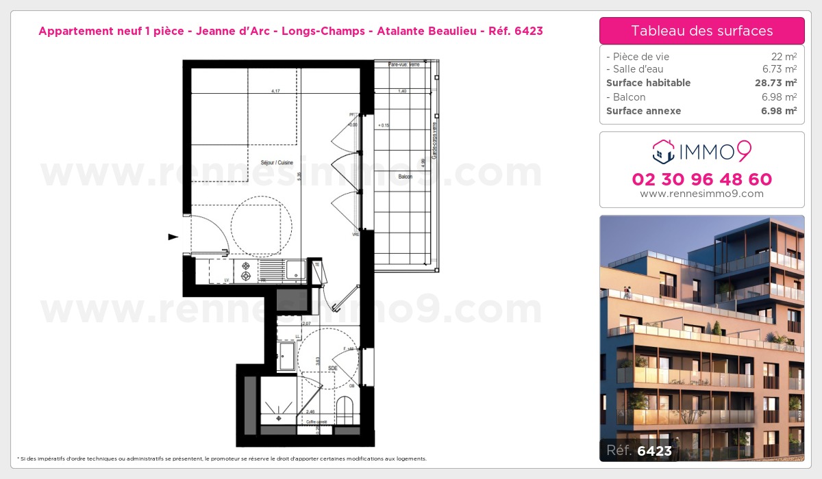 Plan et surfaces, Programme neuf Rennes : Jeanne d'Arc - Longs-Champs - Atalante Beaulieu Référence n° 6423