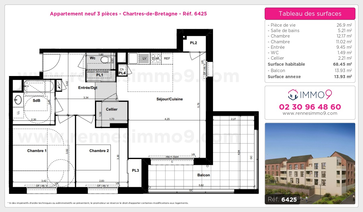 Plan et surfaces, Programme neuf Chartres-de-Bretagne Référence n° 6425