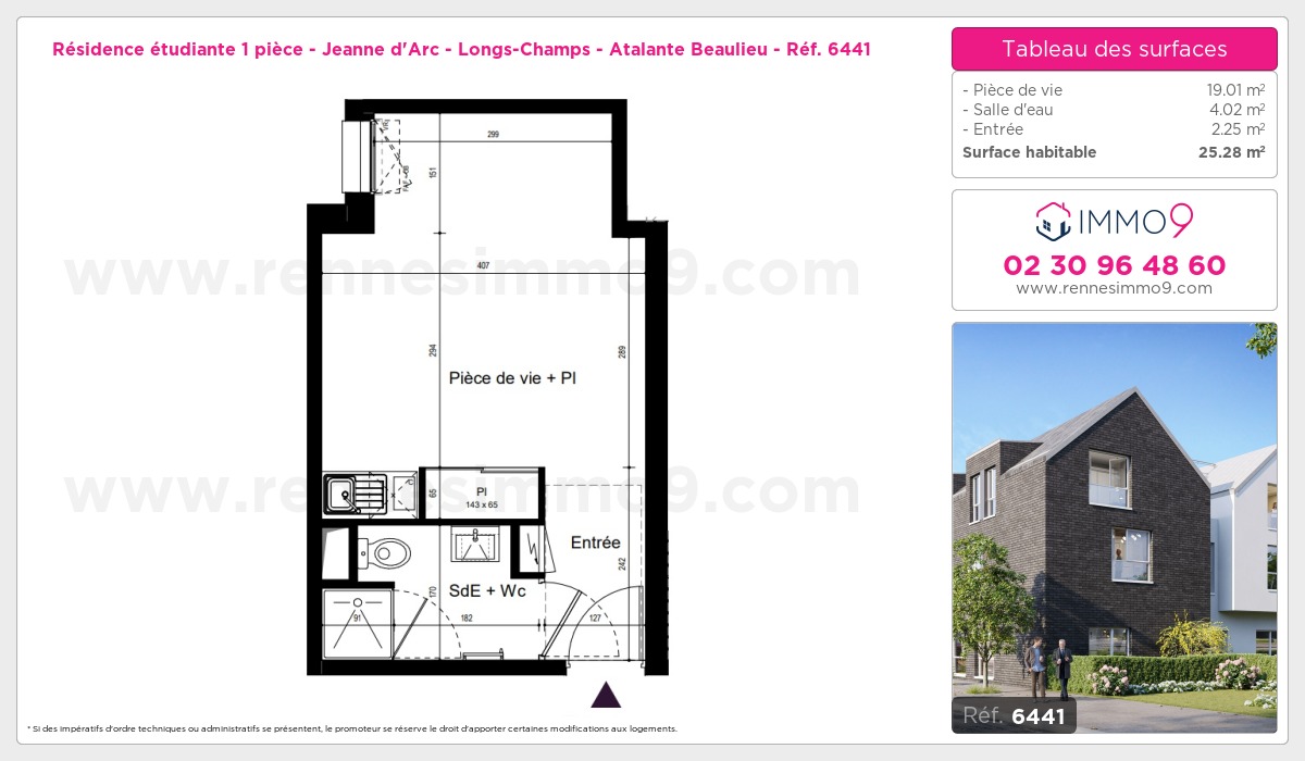 Plan et surfaces, Programme neuf Rennes : Jeanne d'Arc - Longs-Champs - Atalante Beaulieu Référence n° 6441