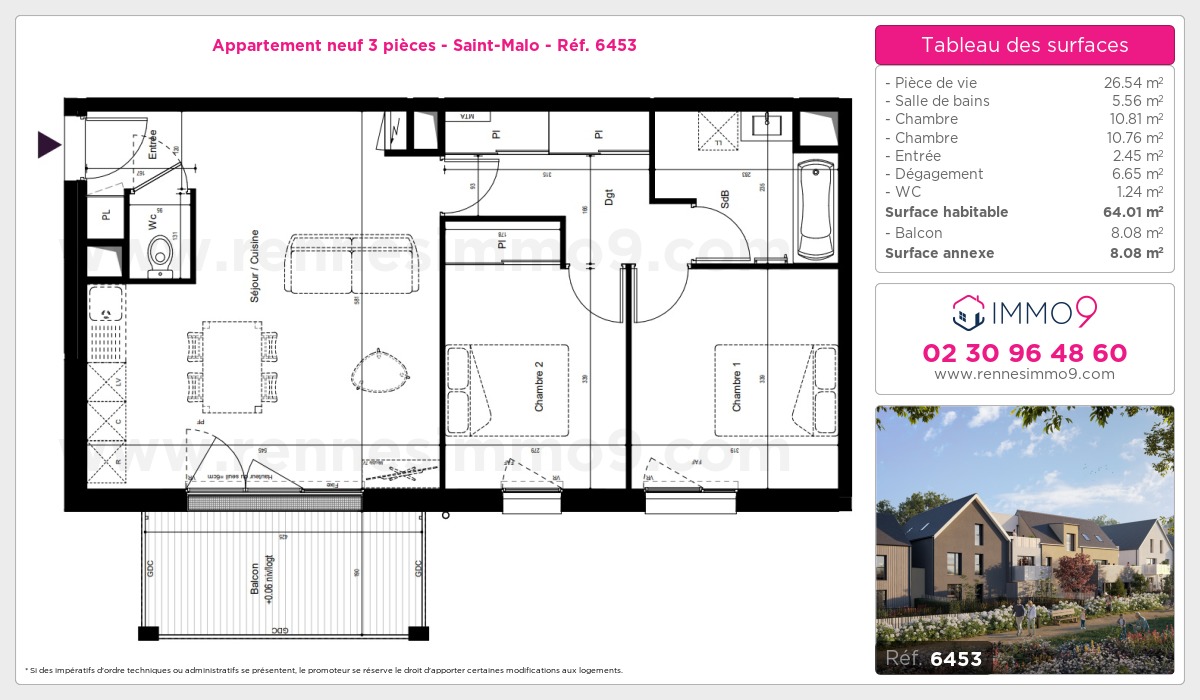 Plan et surfaces, Programme neuf Saint-Malo Référence n° 6453