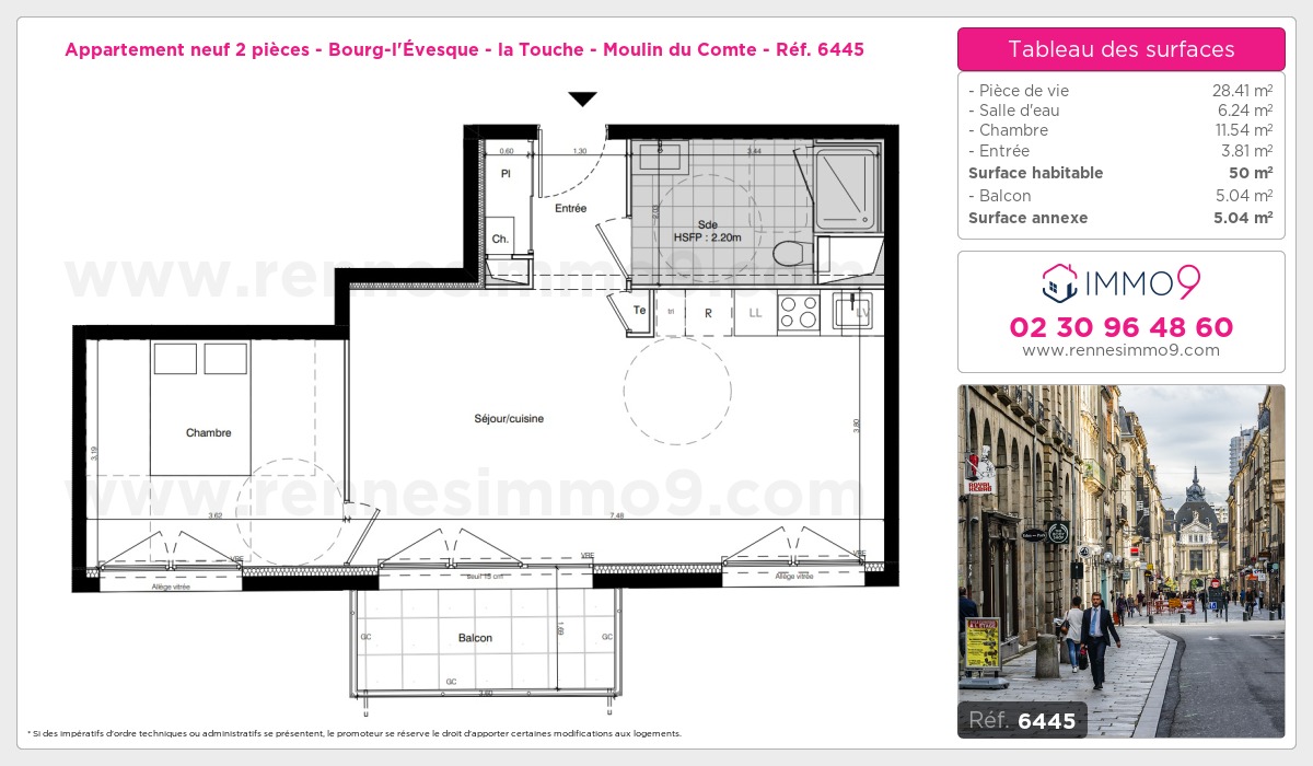 Plan et surfaces, Programme neuf Rennes : Bourg-l'Évesque - la Touche - Moulin du Comte Référence n° 6445