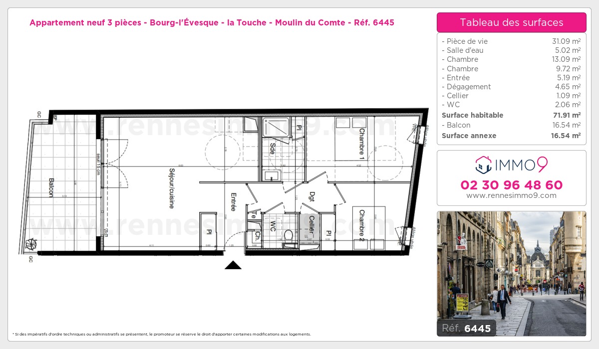 Plan et surfaces, Programme neuf Rennes : Bourg-l'Évesque - la Touche - Moulin du Comte Référence n° 6445