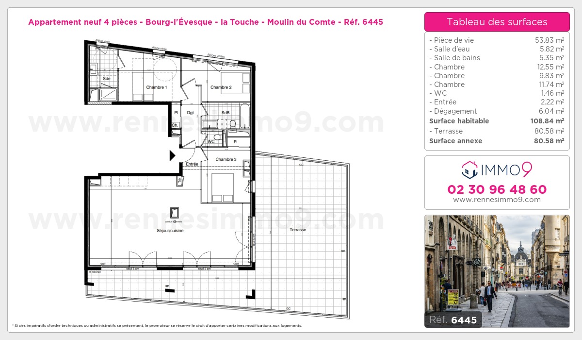 Plan et surfaces, Programme neuf Rennes : Bourg-l'Évesque - la Touche - Moulin du Comte Référence n° 6445