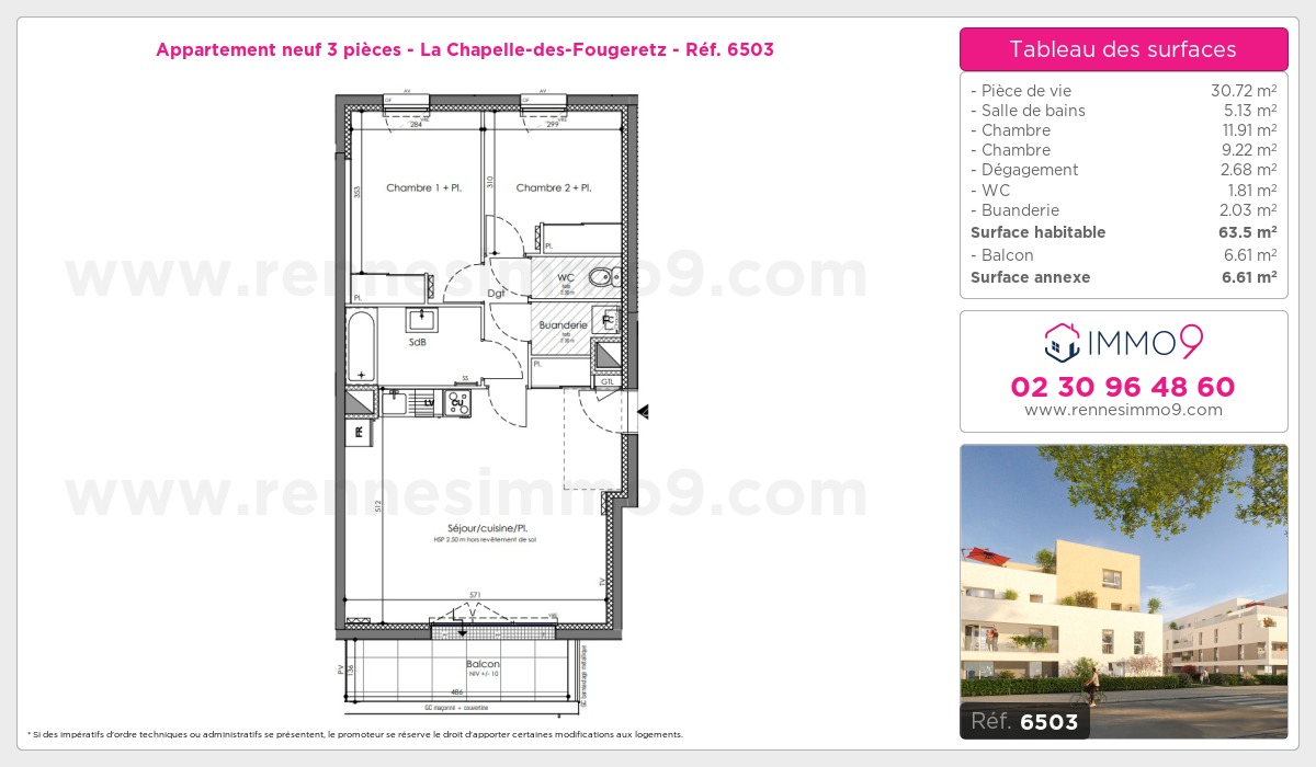 Plan et surfaces, Programme neuf Chapelle-des-Fougeretz Référence n° 6503