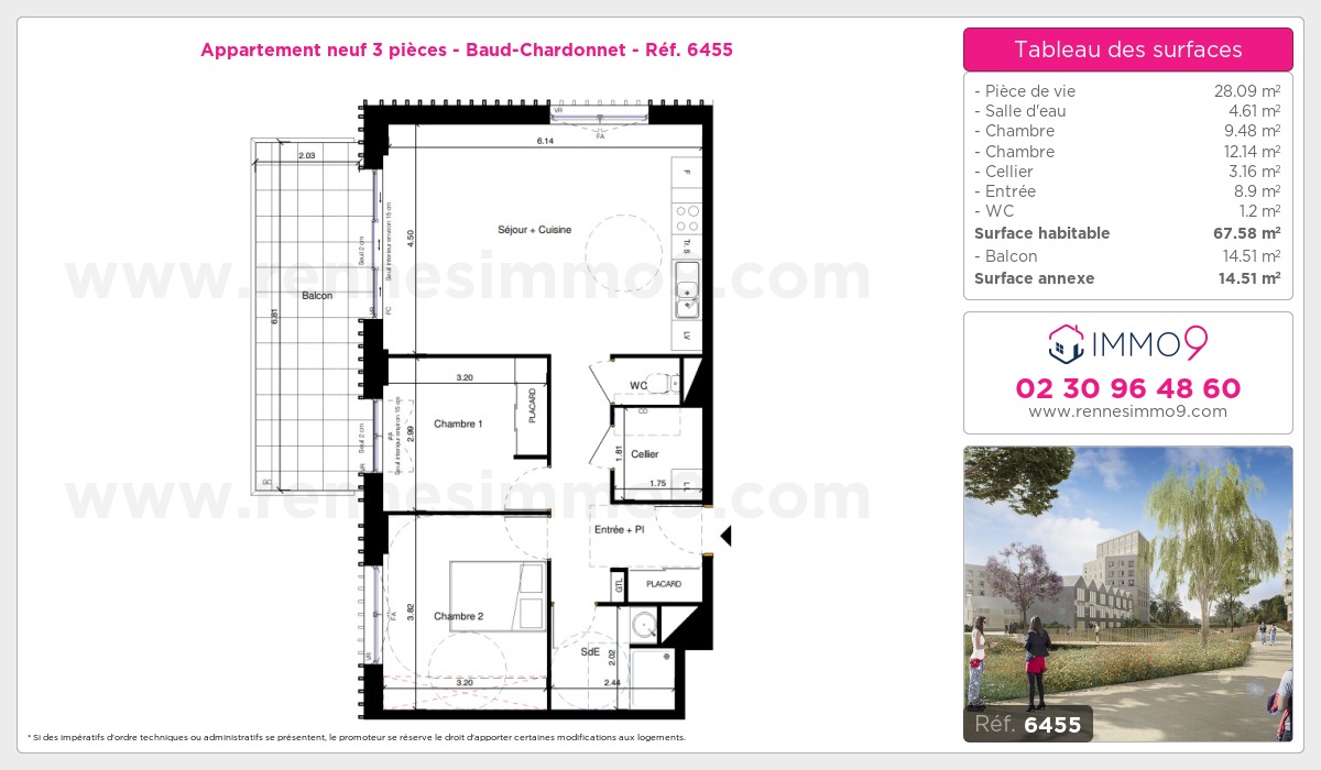 Plan et surfaces, Programme neuf Rennes : Baud-Chardonnet Référence n° 6455