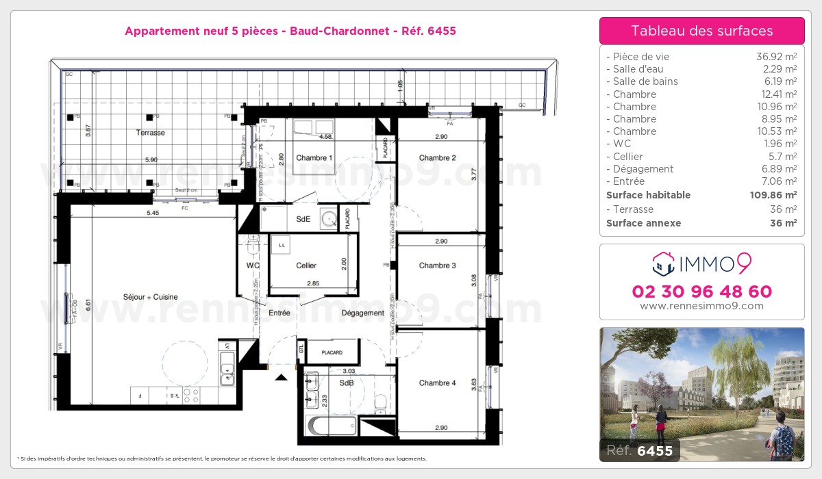 Plan et surfaces, Programme neuf Rennes : Baud-Chardonnet Référence n° 6455