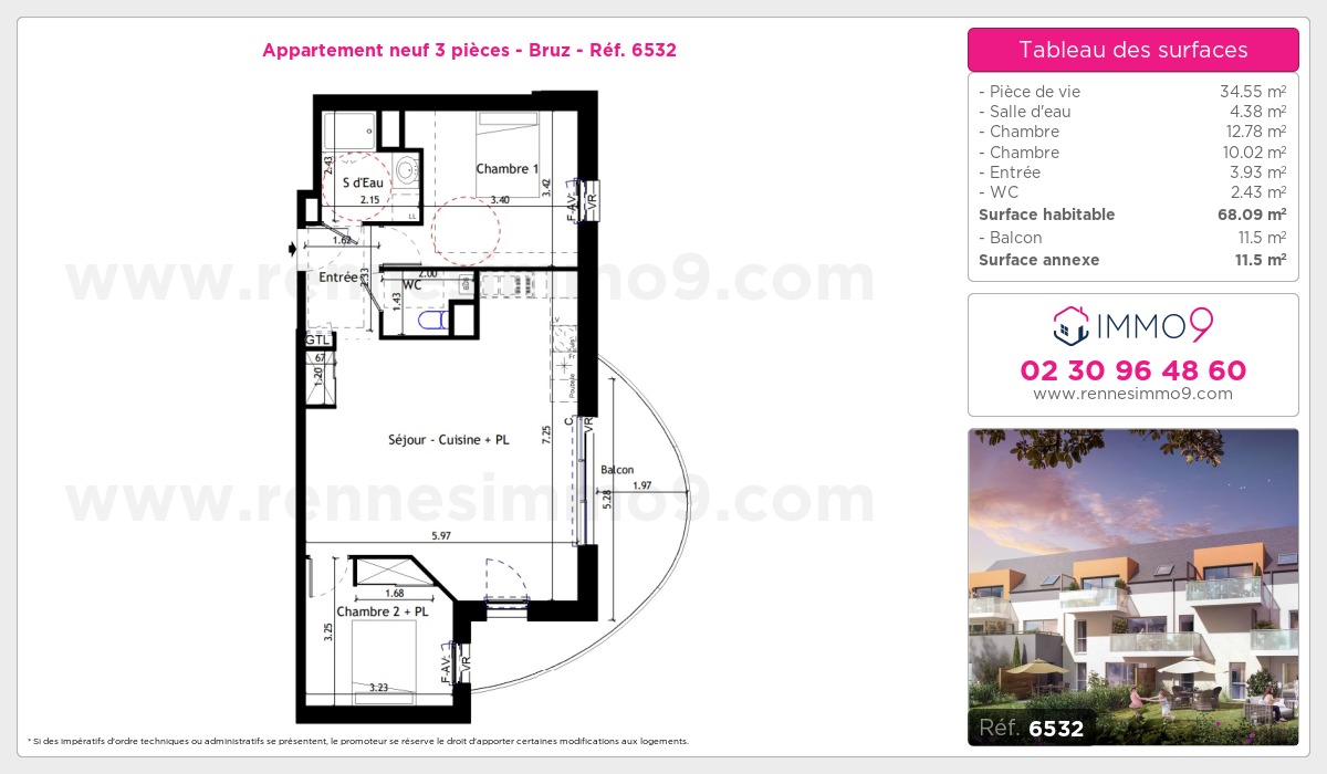 Plan et surfaces, Programme neuf Bruz Référence n° 6532