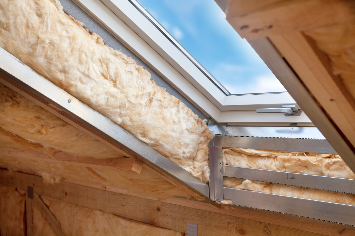 isolation thermique logement neuf – Une fenêtre de toit isolée par de la laine de verre