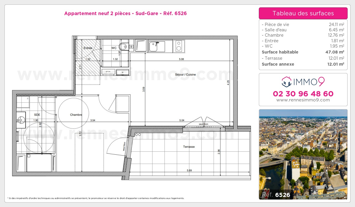 Plan et surfaces, Programme neuf Rennes : Sud-Gare Référence n° 6526