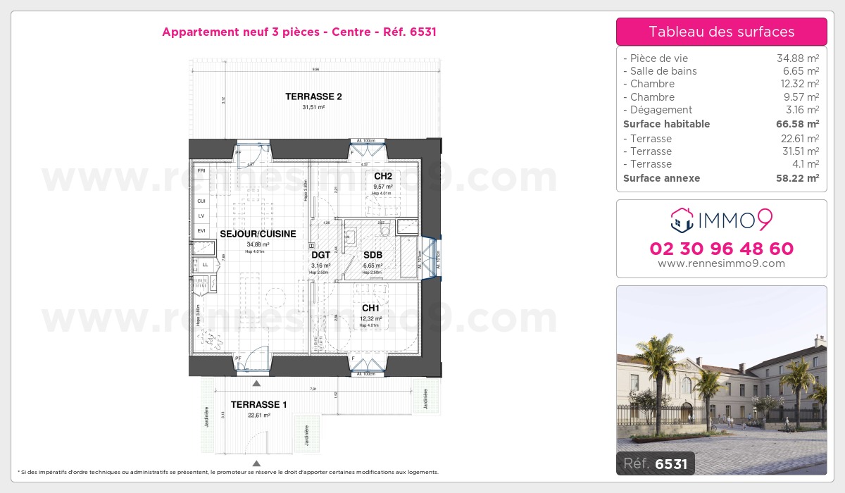 Plan et surfaces, Programme neuf Rennes : Centre Référence n° 6531