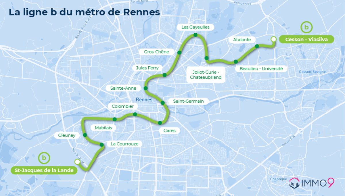 plan de la ligne b du métro à Rennes