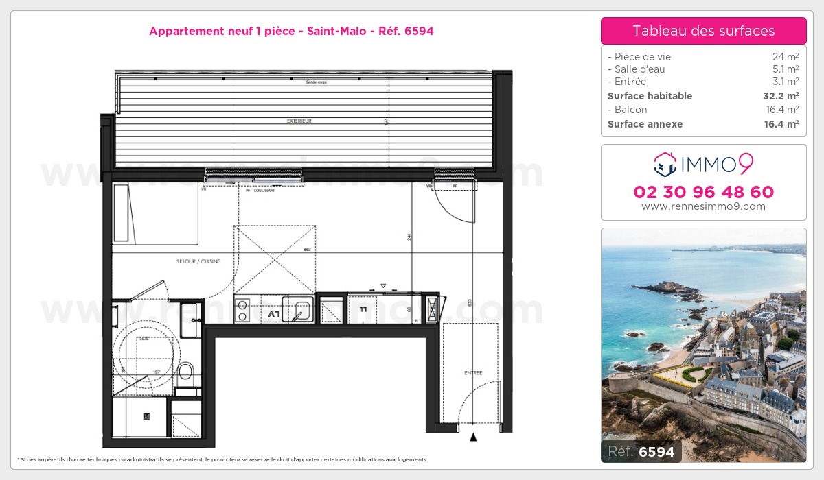 Plan et surfaces, Programme neuf Saint-Malo Référence n° 6594