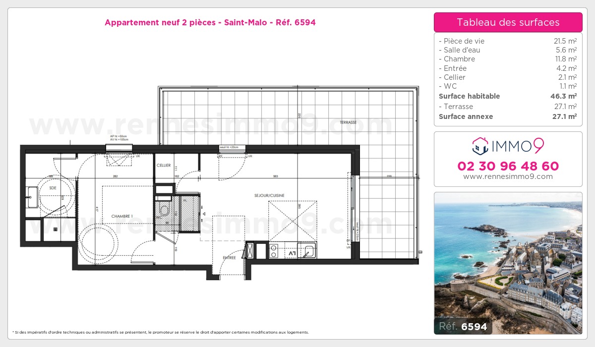 Plan et surfaces, Programme neuf Saint-Malo Référence n° 6594