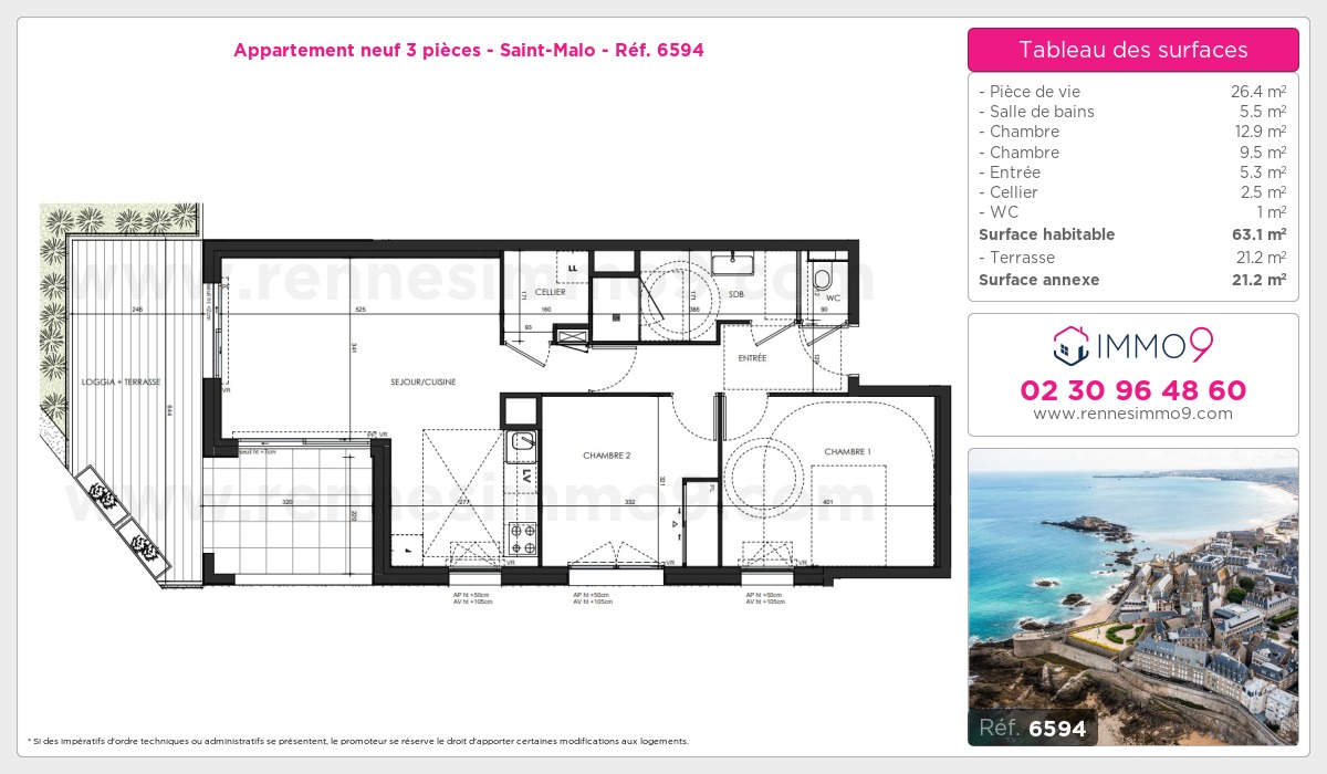 Plan et surfaces, Programme neuf Saint-Malo Référence n° 6594