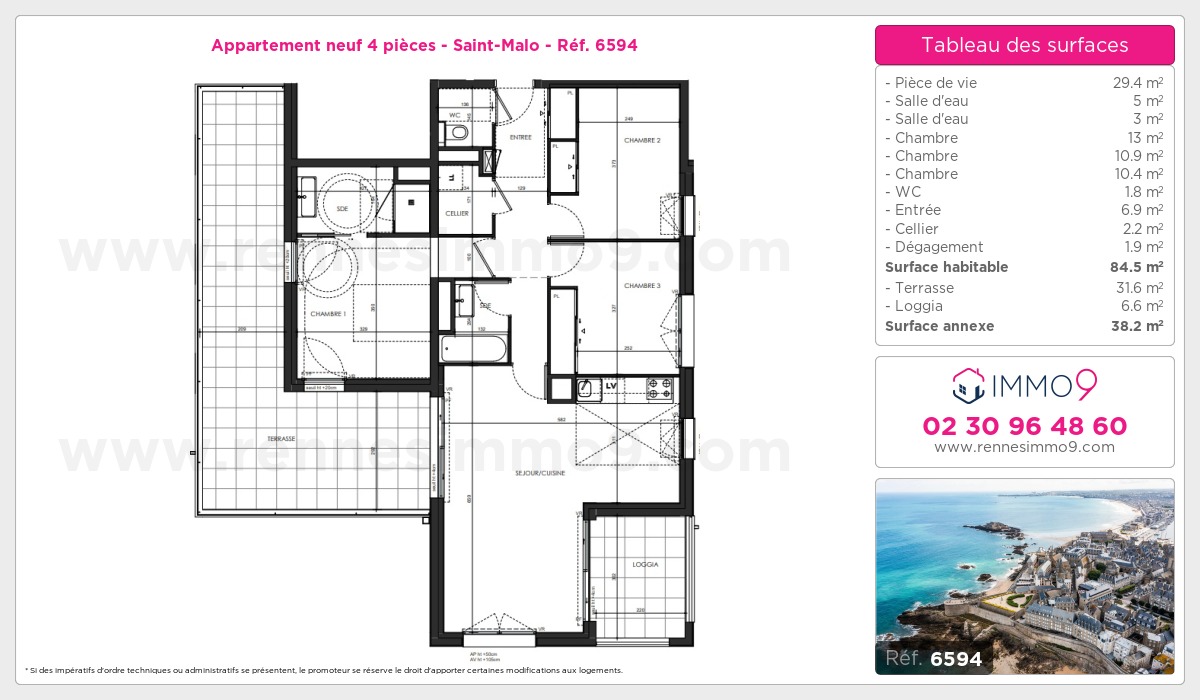 Plan et surfaces, Programme neuf Saint-Malo Référence n° 6594