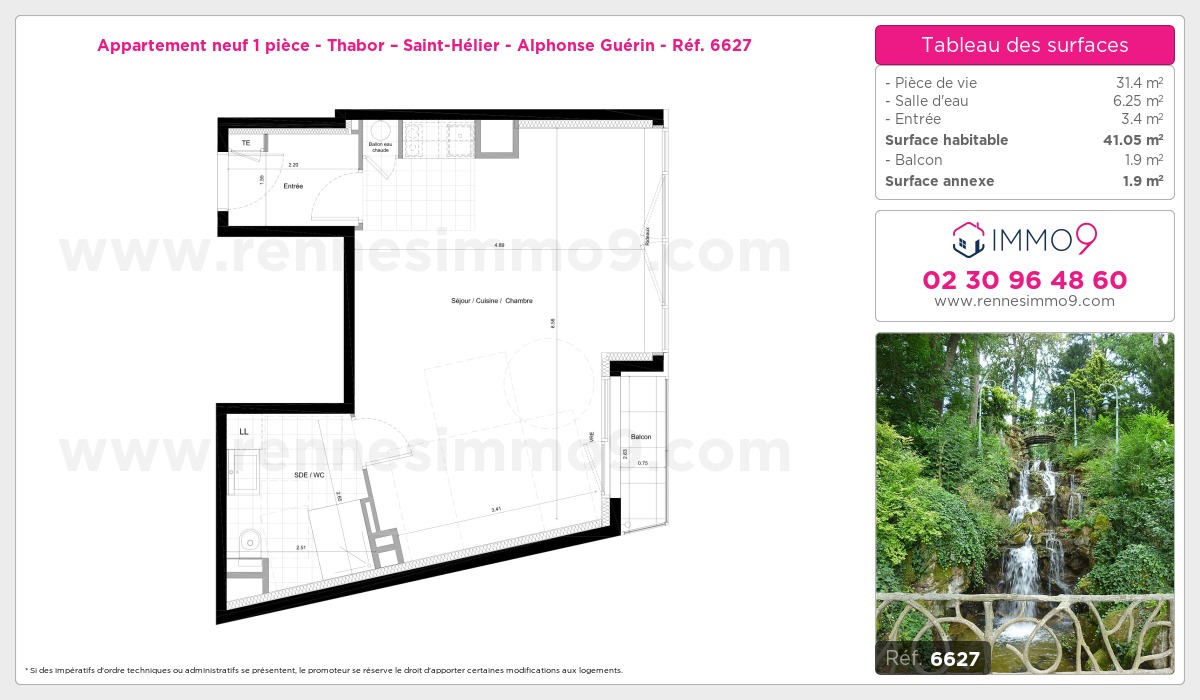 Plan et surfaces, Programme neuf Rennes : Thabor – Saint-Hélier - Alphonse Guérin Référence n° 6627