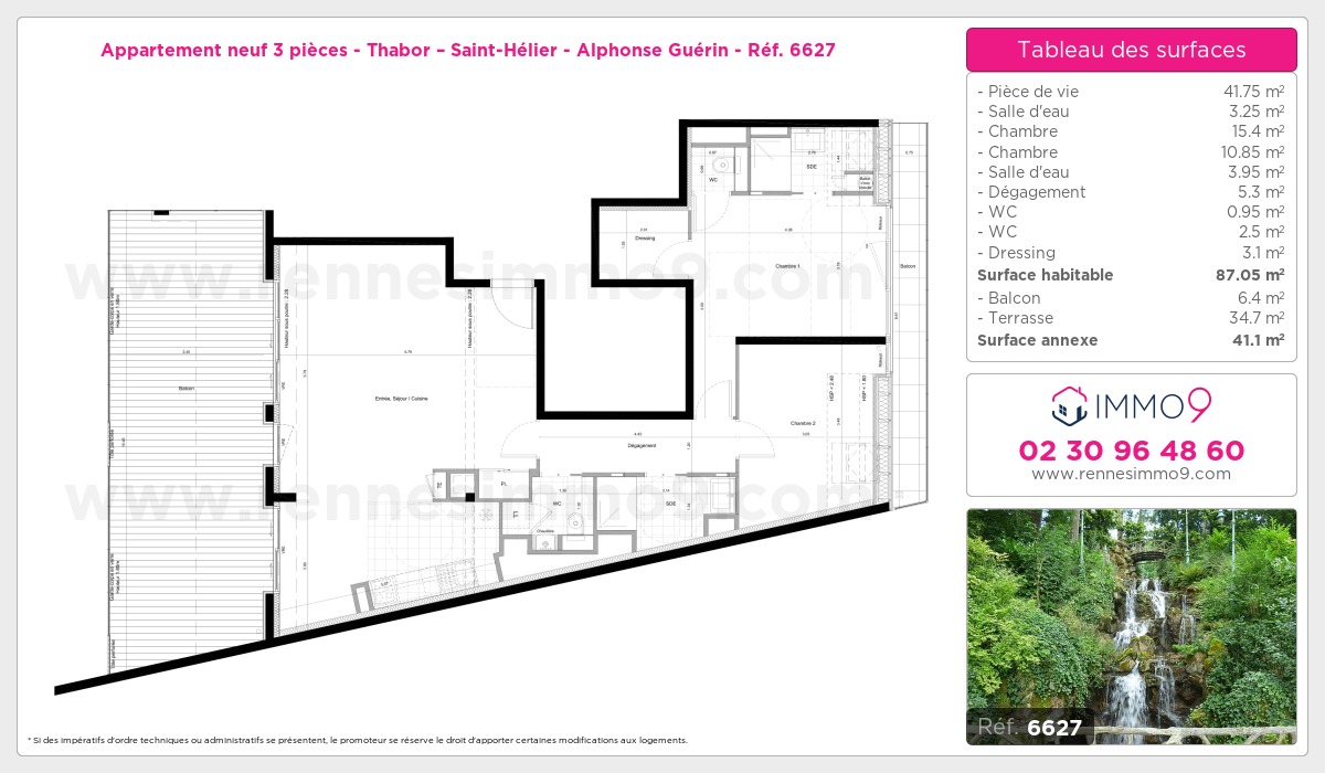 Plan et surfaces, Programme neuf Rennes : Thabor – Saint-Hélier - Alphonse Guérin Référence n° 6627