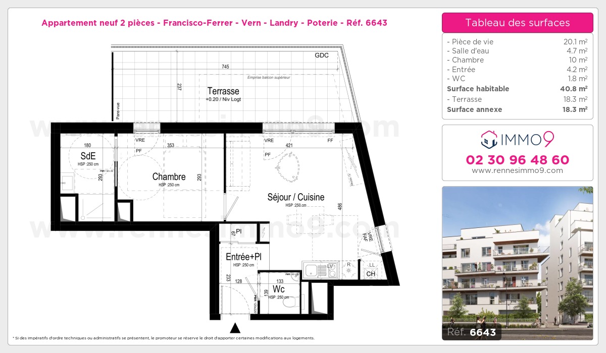 Plan et surfaces, Programme neuf Rennes : Francisco-Ferrer - Vern - Landry - Poterie Référence n° 6643