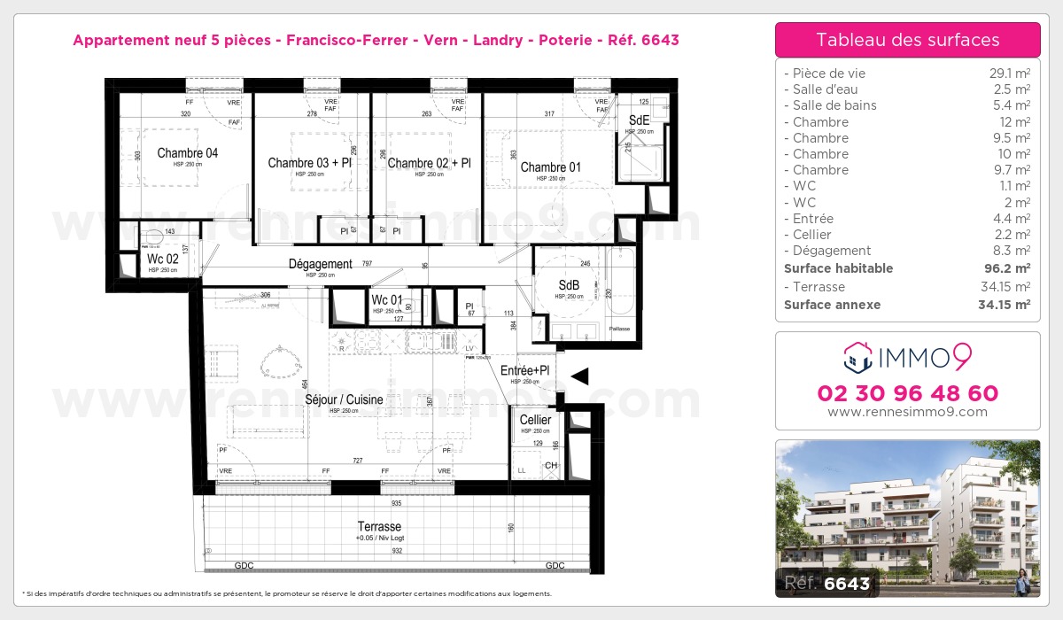 Plan et surfaces, Programme neuf Rennes : Francisco-Ferrer - Vern - Landry - Poterie Référence n° 6643