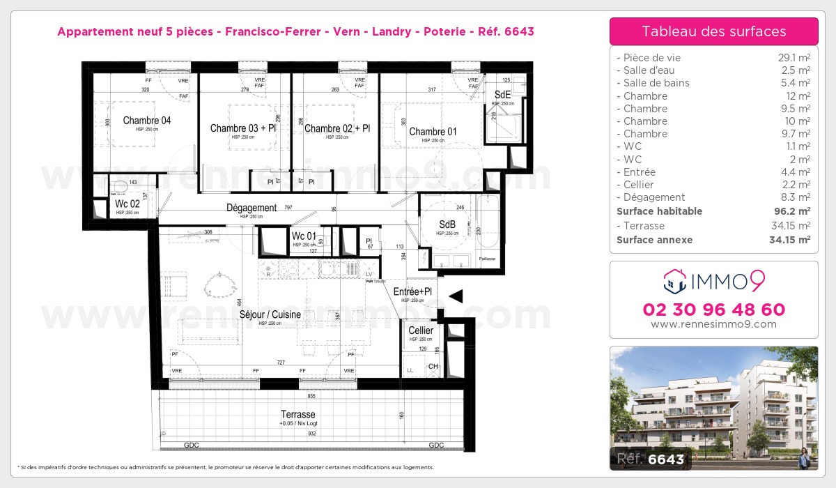 Plan et surfaces, Programme neuf Rennes : Francisco-Ferrer - Vern - Landry - Poterie Référence n° 6643