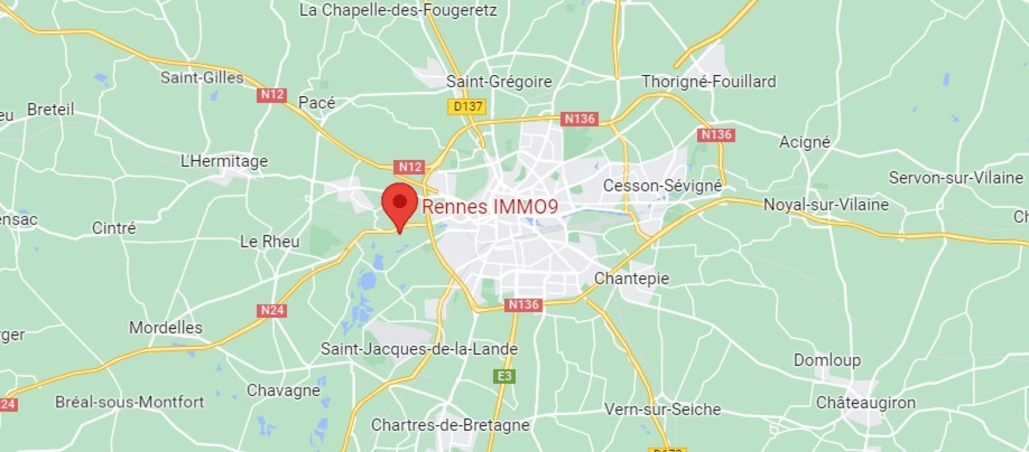 Carte google avec la localisation de l'agence de Rennes Immo9