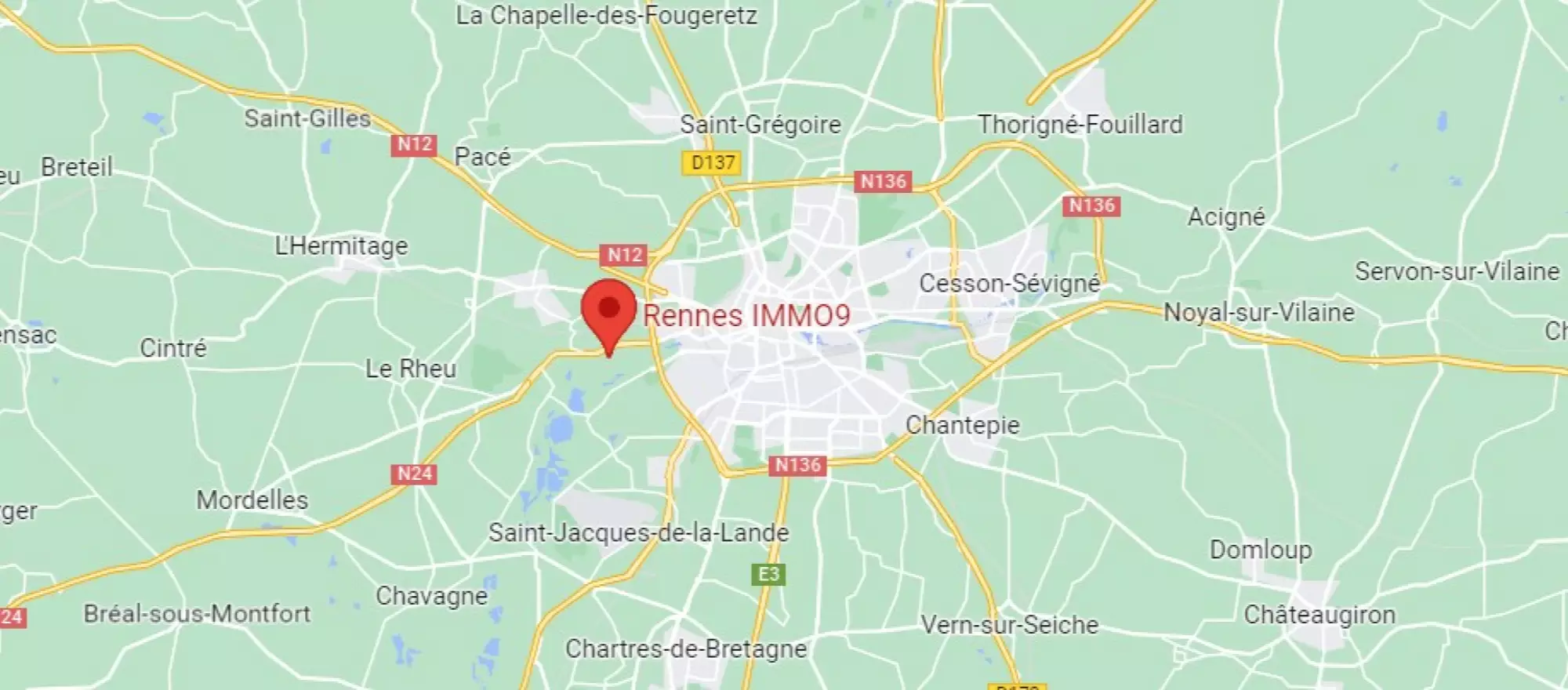Carte google avec la localisation de l'agence de Rennes Immo9