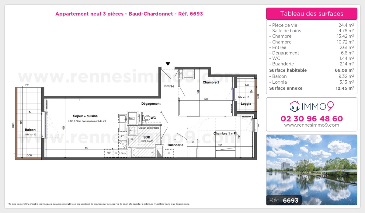 Plan et surfaces, Programme neuf Rennes : Baud-Chardonnet Référence n° 6693