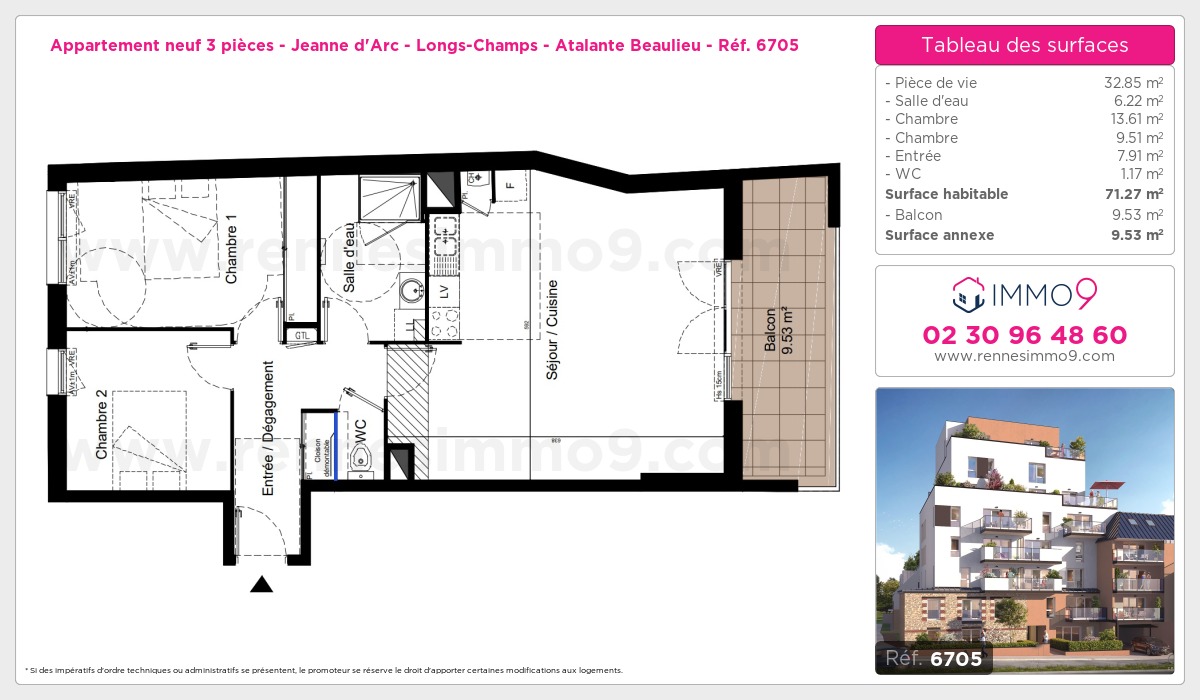 Plan et surfaces, Programme neuf Rennes : Jeanne d'Arc - Longs-Champs - Atalante Beaulieu Référence n° 6705