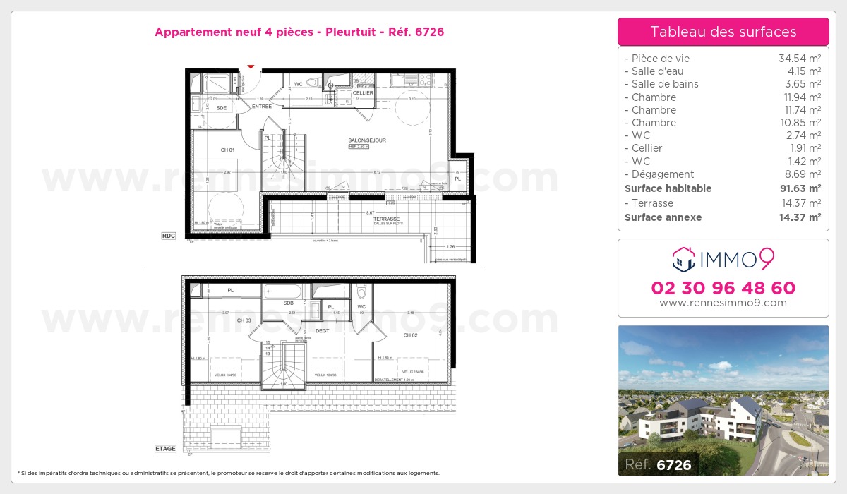 Plan et surfaces, Programme neuf Pleurtuit Référence n° 6726