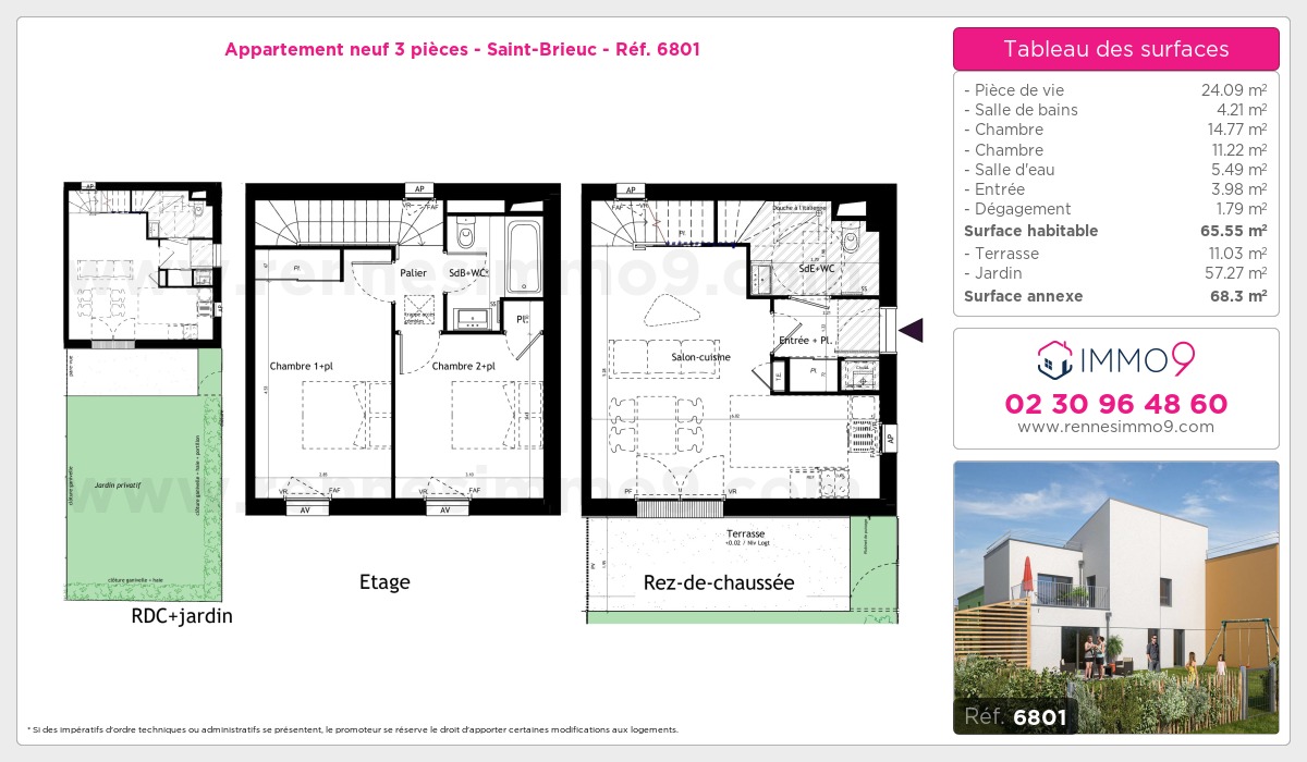 Plan et surfaces, Programme neuf Saint-Brieuc Référence n° 6801