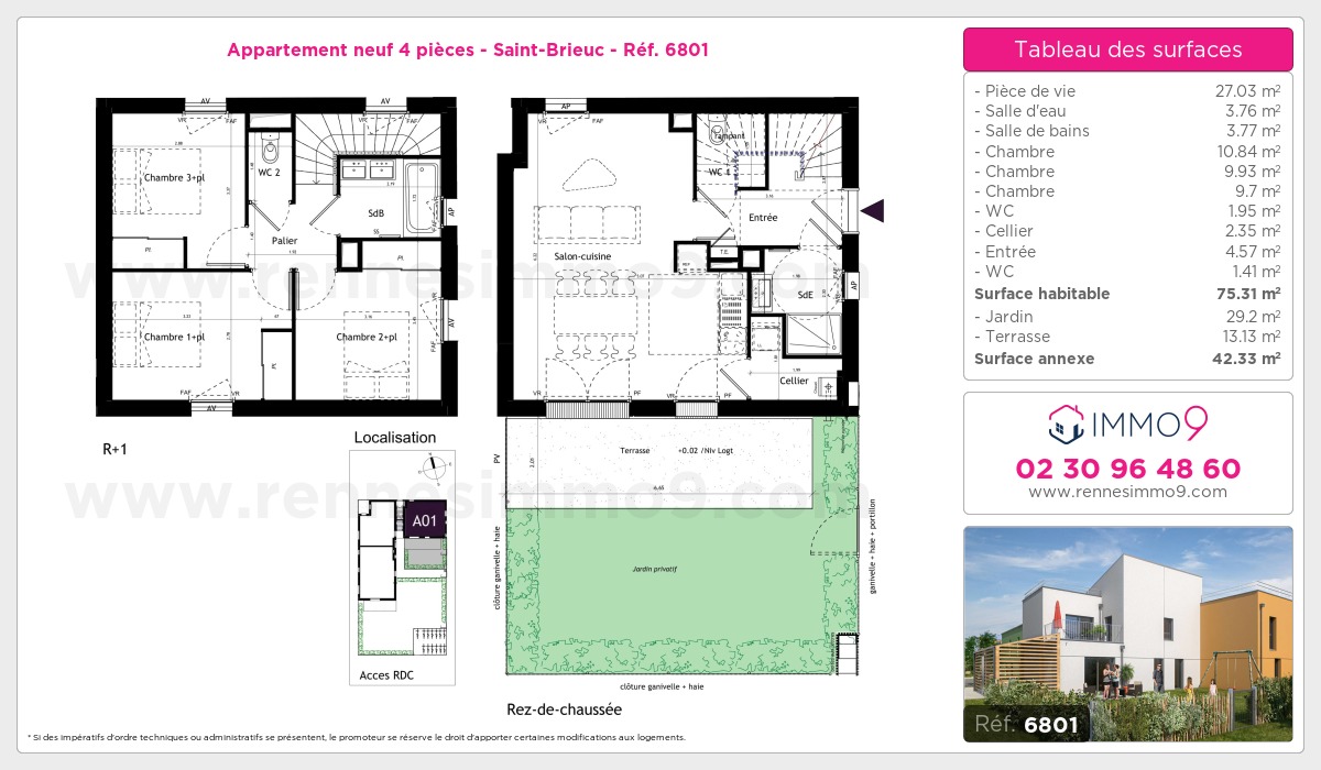 Plan et surfaces, Programme neuf Saint-Brieuc Référence n° 6801