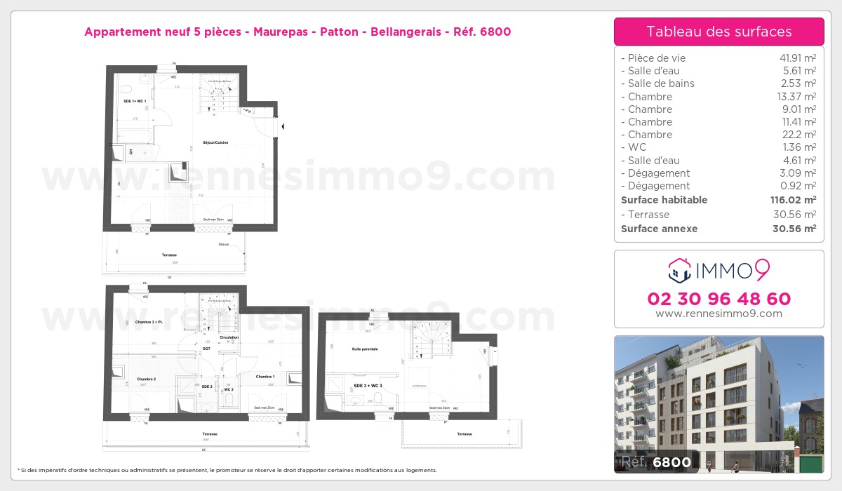 Plan et surfaces, Programme neuf Rennes : Maurepas - Patton - Bellangerais Référence n° 6800