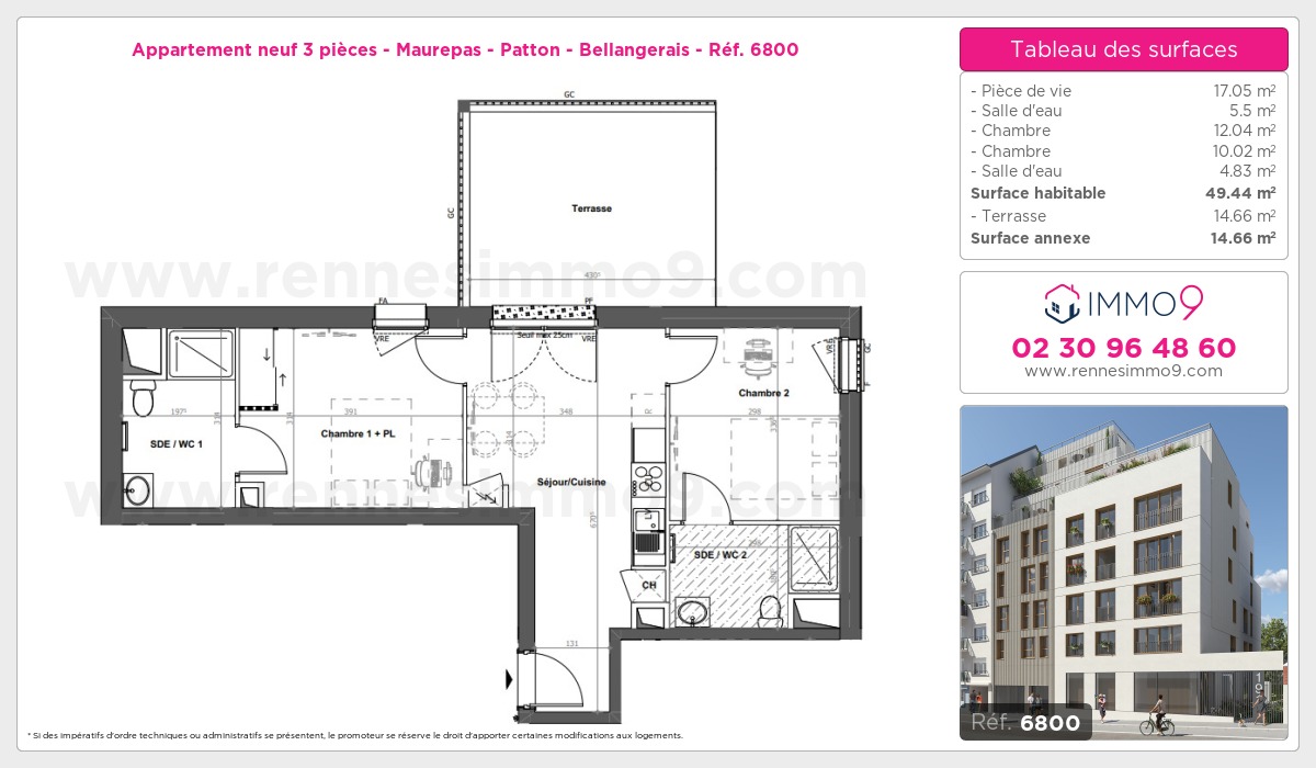 Plan et surfaces, Programme neuf Rennes : Maurepas - Patton - Bellangerais Référence n° 6800